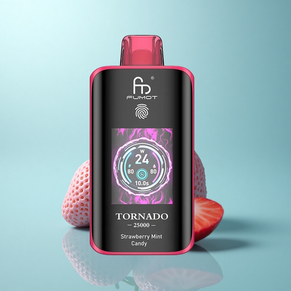 Fumot Tornado 25000 Puffs מנטה תות עם סוללה 700mAh ומסך HD