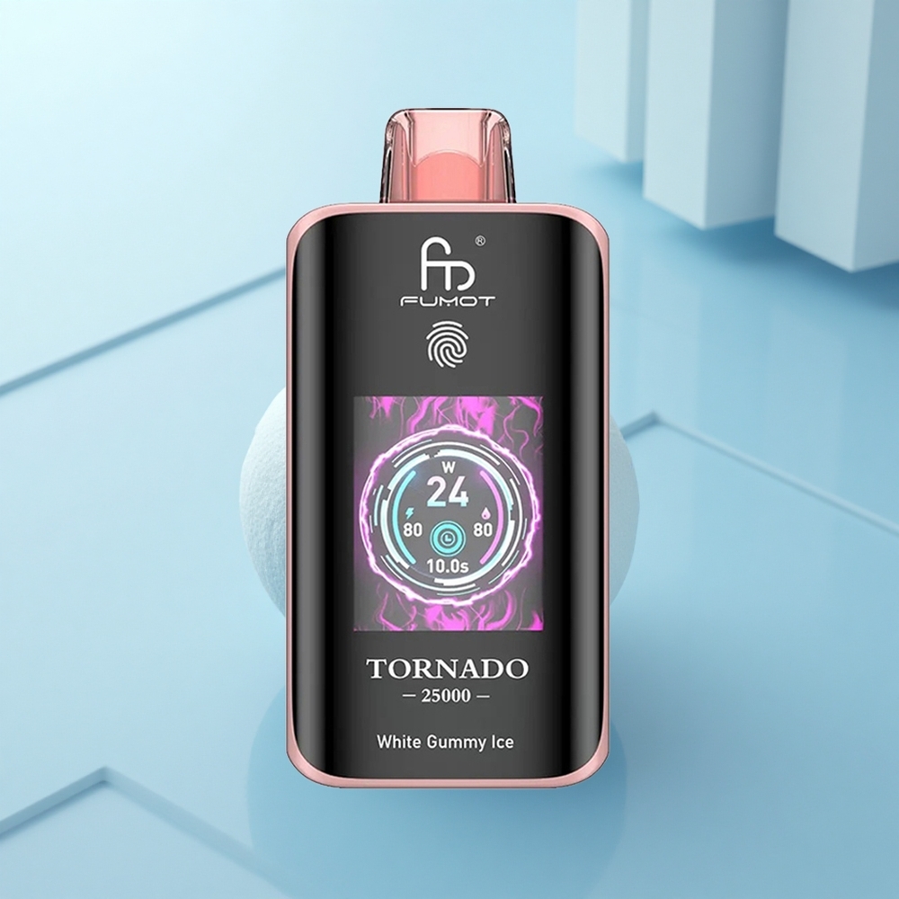 Fumot Tornado 25000 Puffs גומי לבן קרח עם סוללה נטענת 700mAh ומסך HD