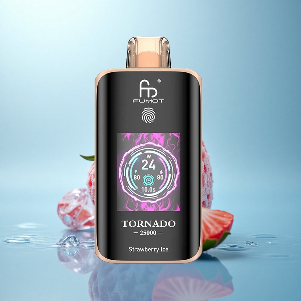 Fumot Tornado 25000 Puffs גלידת תות עם סוללה 700mAh ומסך HD