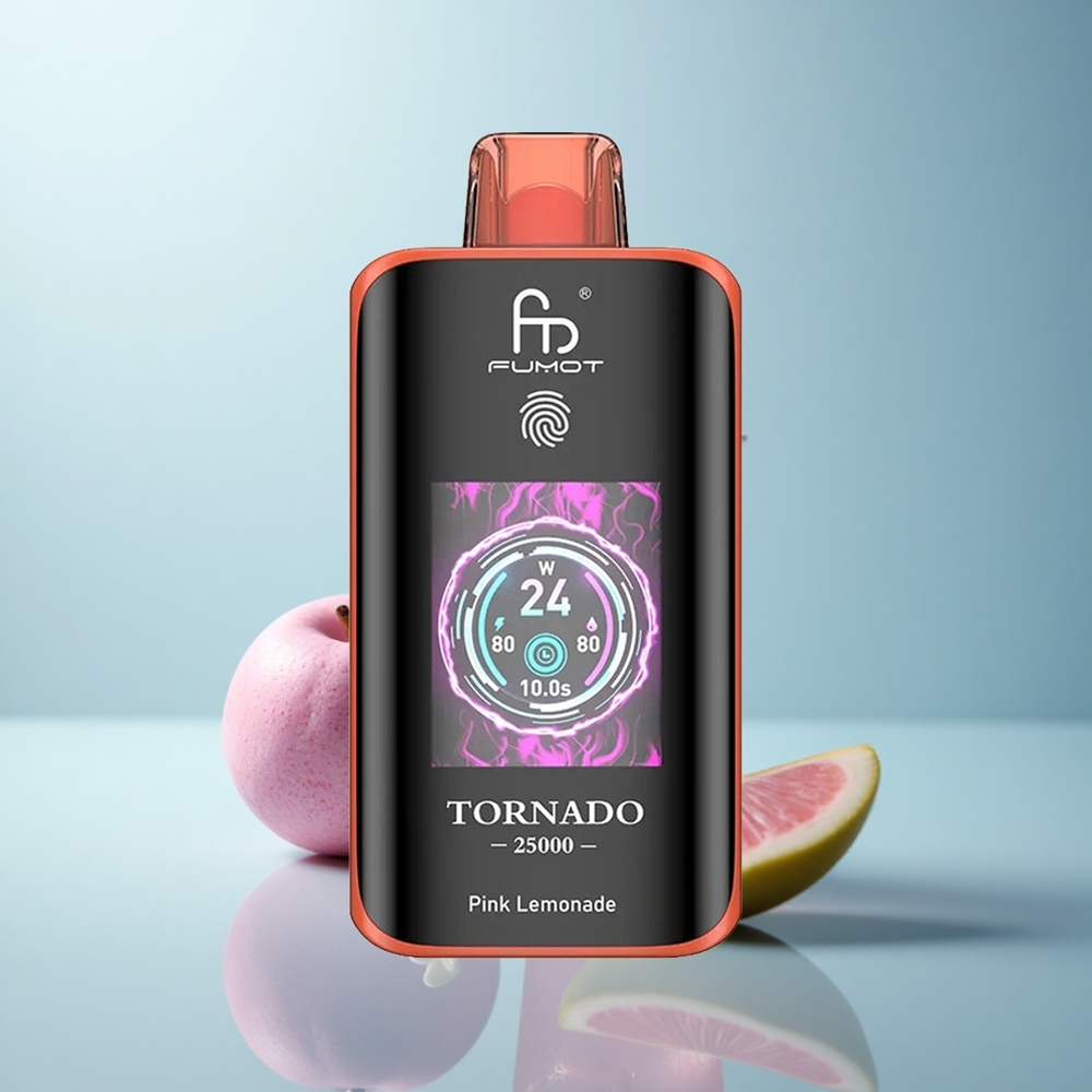 Fumot Tornado 25000 Puffs לימונדה ורודה עם סוללה נטענת 700mAh ומסך HD