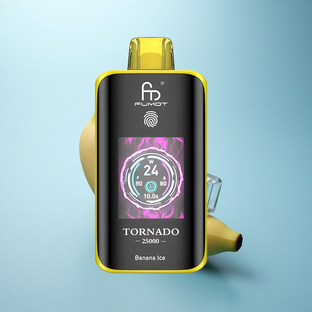 Fumot Tornado 25000 Puffs בננה קרח עם סוללה נטענת 700mAh ומסך HD