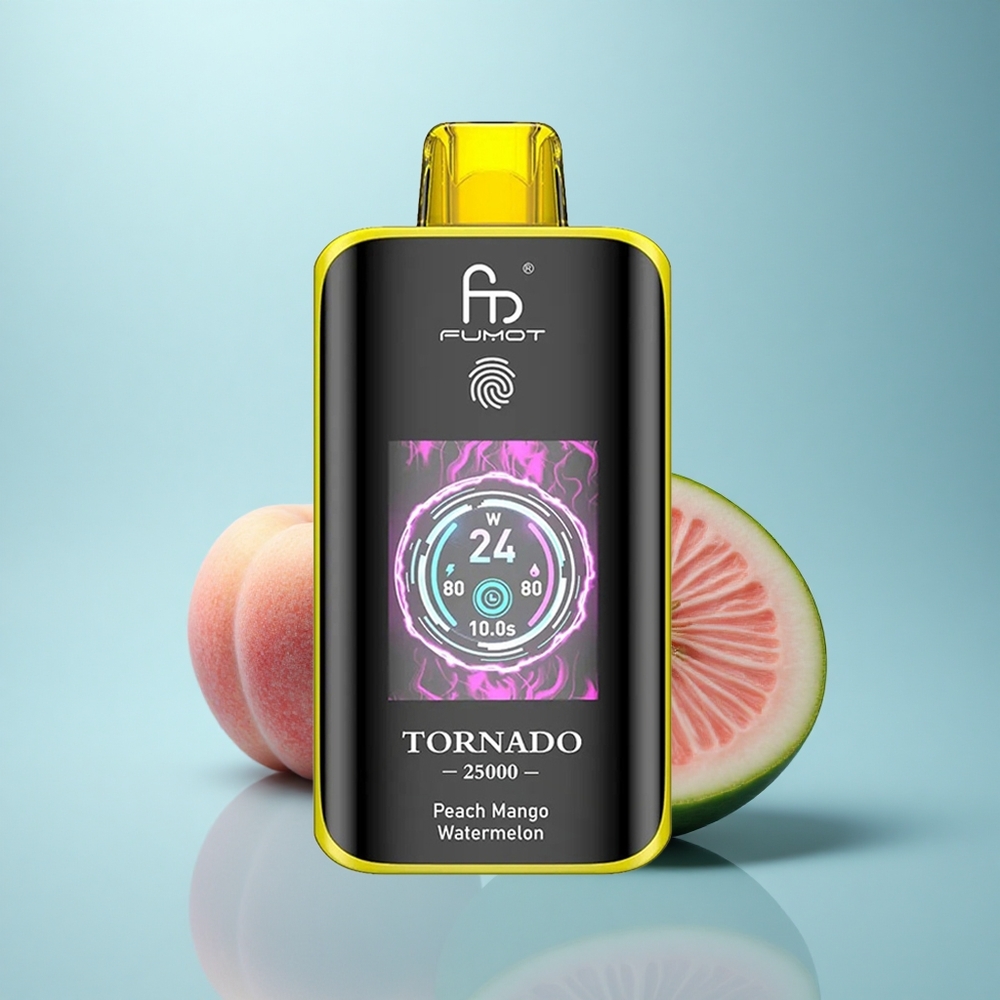 Fumot Tornado 25000 Puffs אבטיח מנגו אפרסק עם סוללה נטענת 700mAh ומסך HD