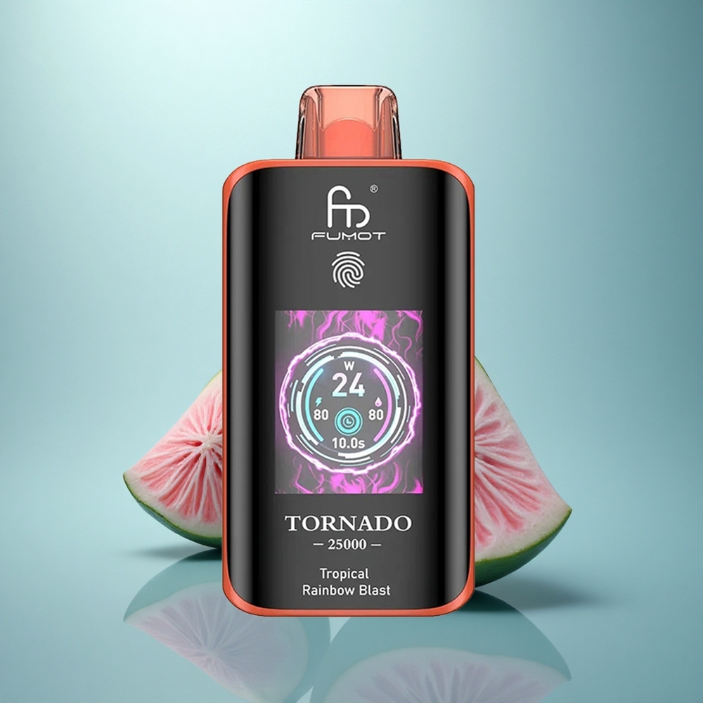 Fumot Tornado 25000 Puffs קשת טרופית מתפרצת עם סוללה נטענת 700mAh ומסך HD