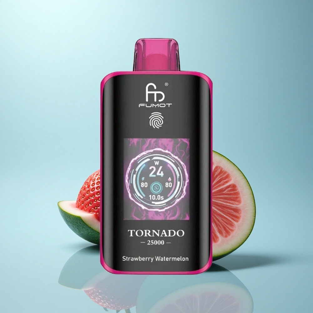 Fumot Tornado 25000 Puffs תות אבטיח מסך HD סוללה 700mAh