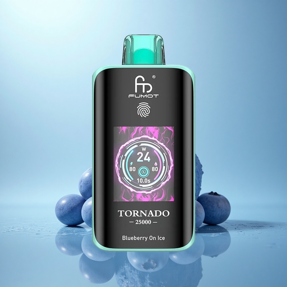 Fumot Tornado 25000 Puffs אוכמניות על קרח עם סוללה נטענת ומסך HD