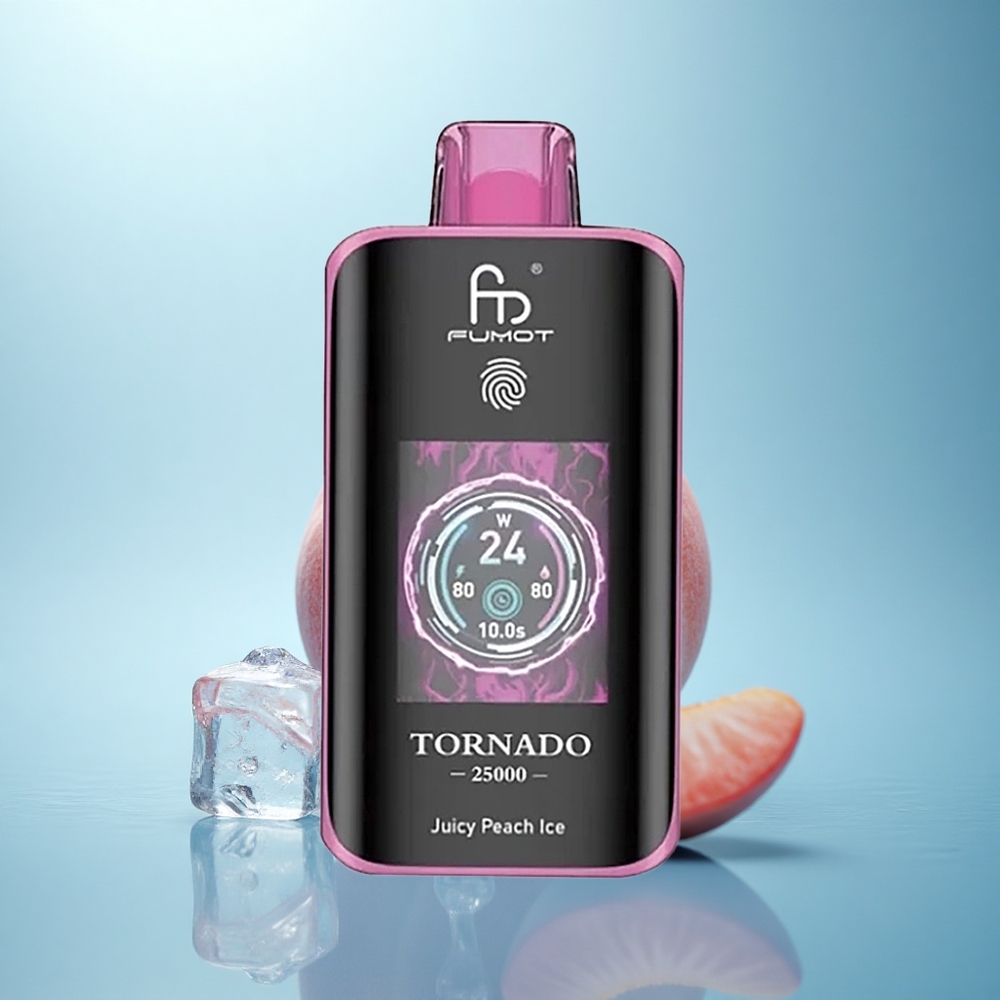 Fumot Tornado 25000 Puffs אפרסק עסיסי קרח עם סוללה נטענת ומסך HD