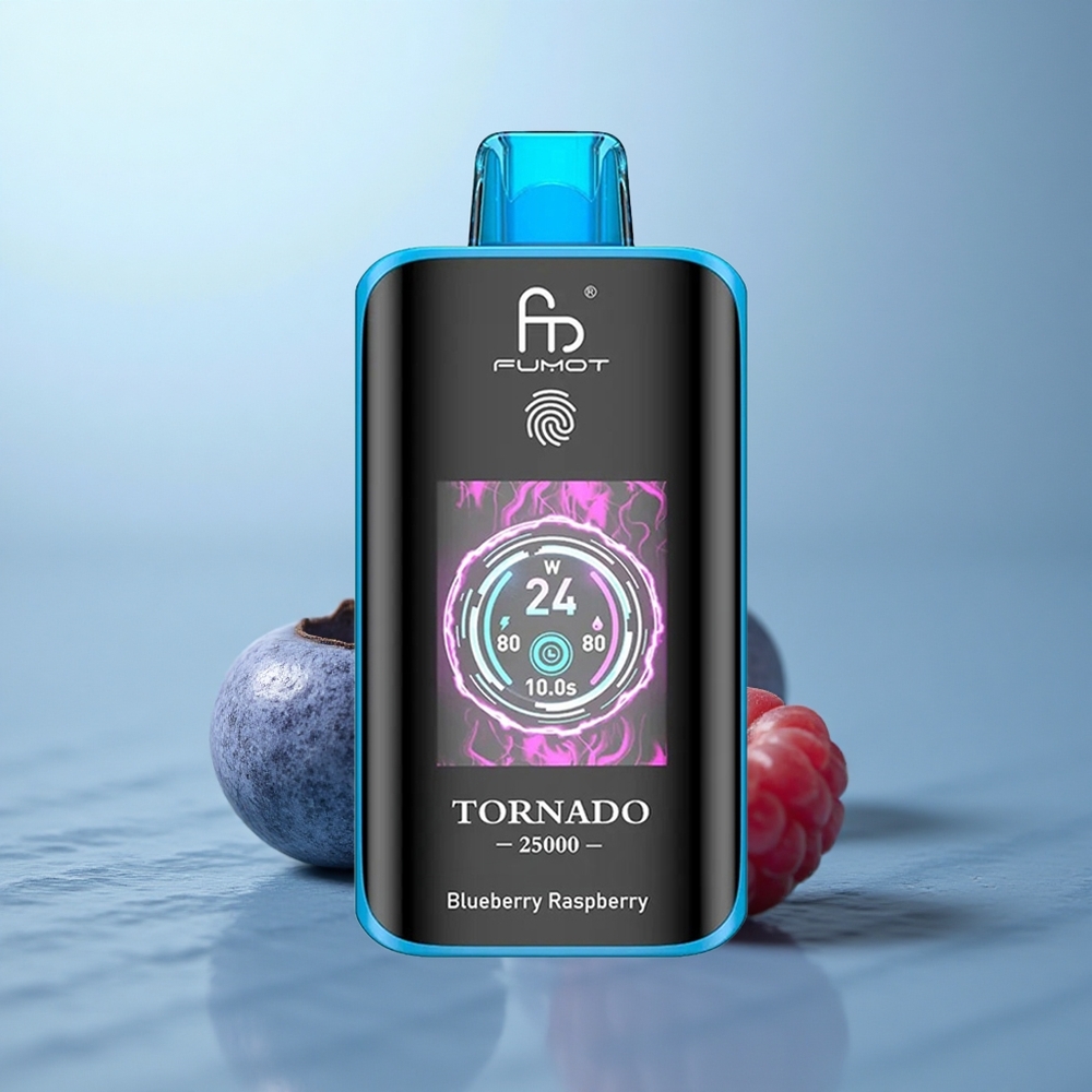 Fumot Tornado 25000 Puffs אוכמניות פטל עם סוללה נטענת ומסך HD