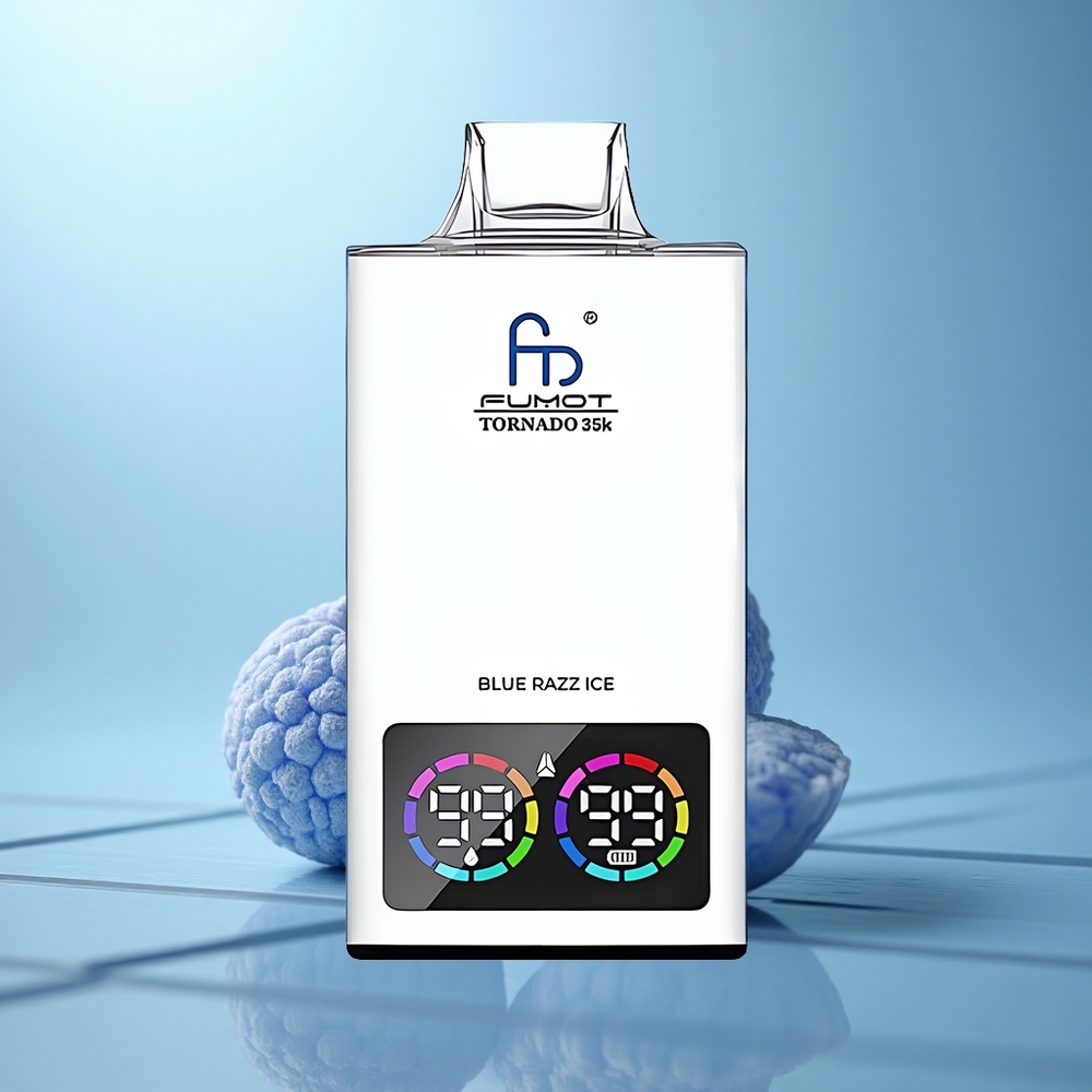 Fumot Tornado 35000 Puffs כחול ראז קרח עם סליל כפול ותאורת RGB