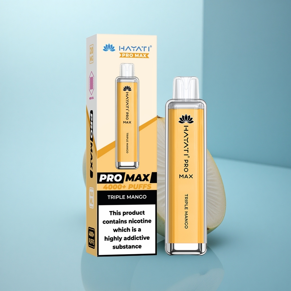 Hayati Pro Max 4000 Puffs מנגו משולש Rechargeable עם סוללה 1400mAh וגליל רשת כפול 1.1 Ohm
