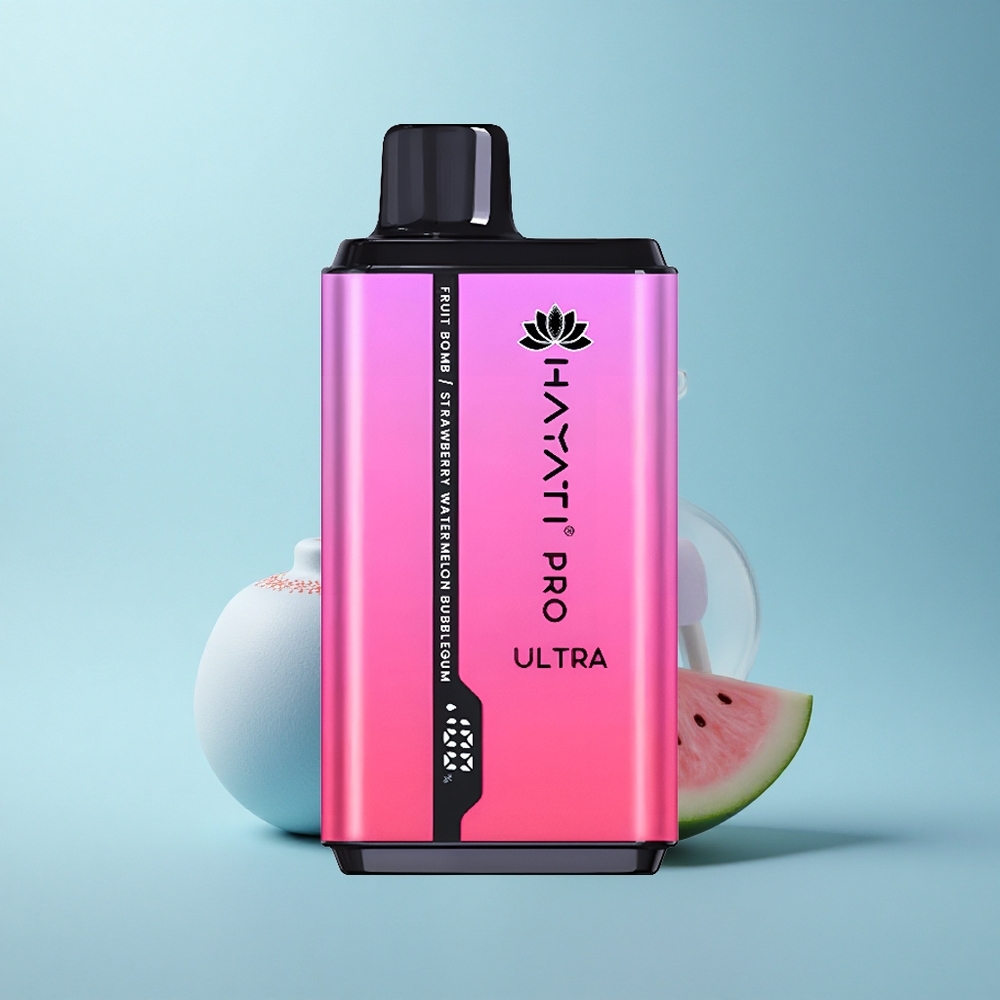 Hayati Pro Ultra 15000 Puffs פצצת פרי תות אבטיח מסטיק עם 850mAh ו-12ml