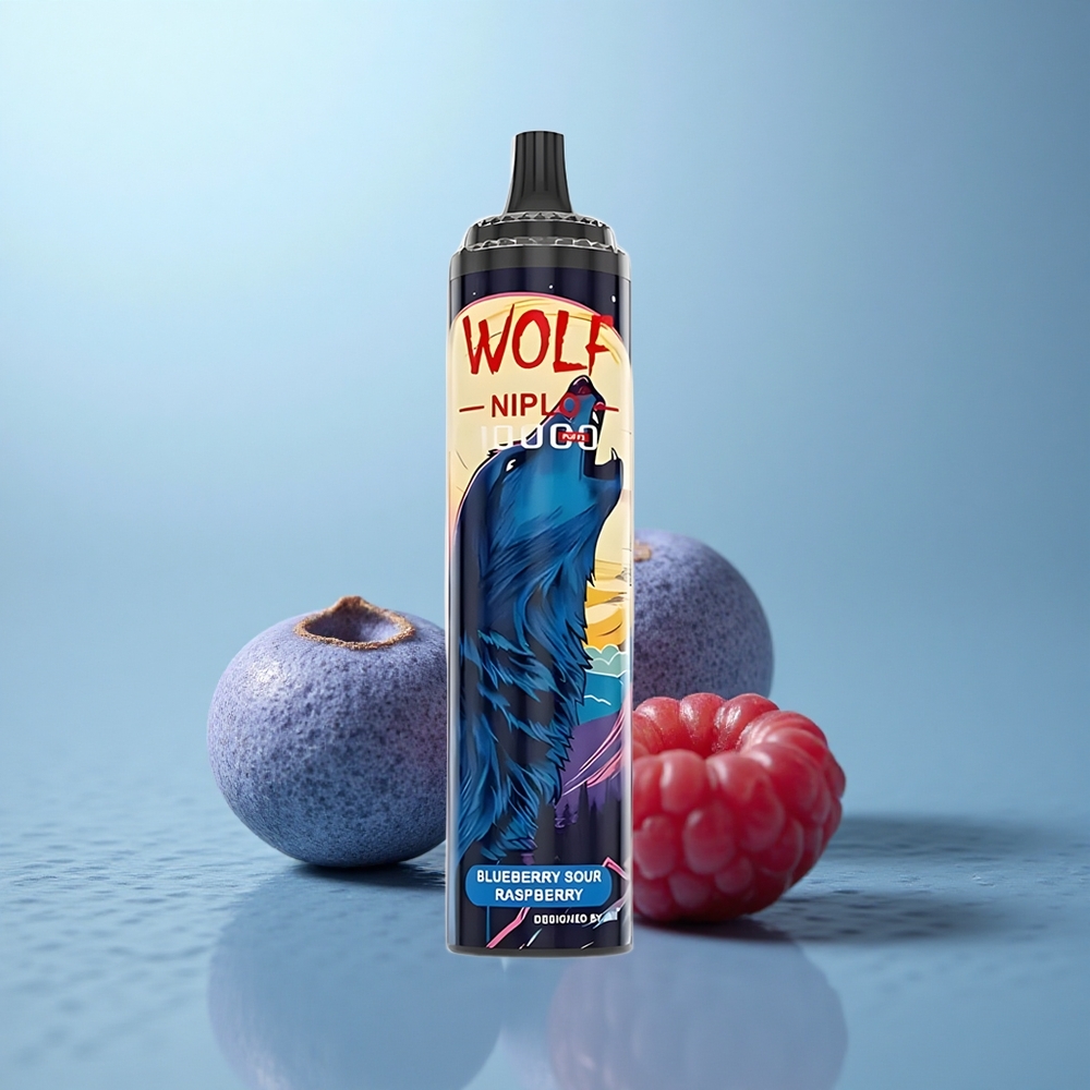 JNR Wolf Niplo 10000 פטל חמוץ אוכמניות עם סוללה 650mAh וסליל 1.0 Ohm